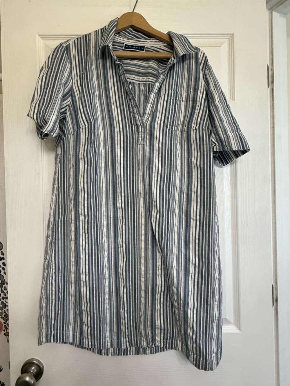 Karen Scott Blue and White Striped Midi Shirt Dress
